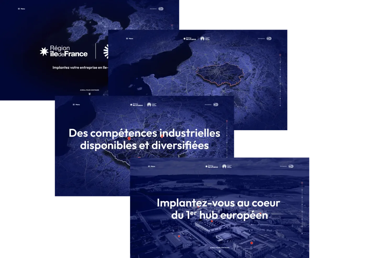 Séquence storytelling GSAP — zoom monde vers IDF